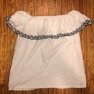 J. Crew off the shoulder shirt.